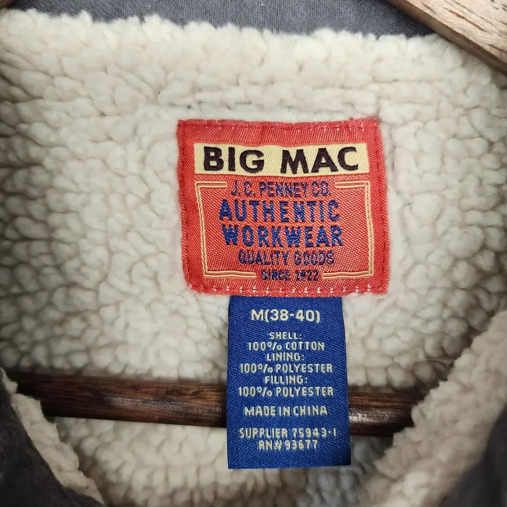 Vintage Big Mac Jacket Shacket Mens Medium Sherpa Lined Snap JC Penney Workwear